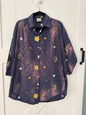Planet Saturn Cotton Button Down Bleached Top Jaded Gypsy